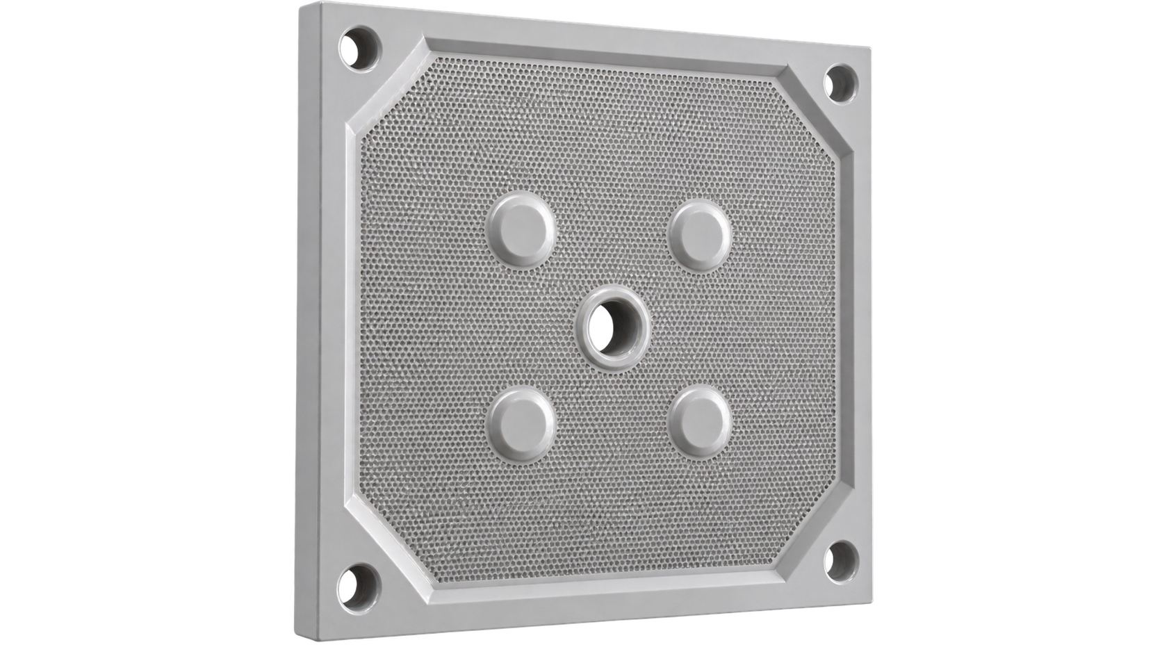 Chamber Filter Plates for Industrial Filter Presses Industrial recessed chamber filter plate for filter presses, featuring polypropylene construction and central feed opening.